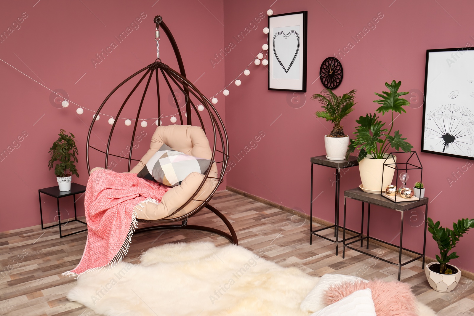 Stylish interior design with tropical leaves Photo of Stylish interior design with tropical leaves