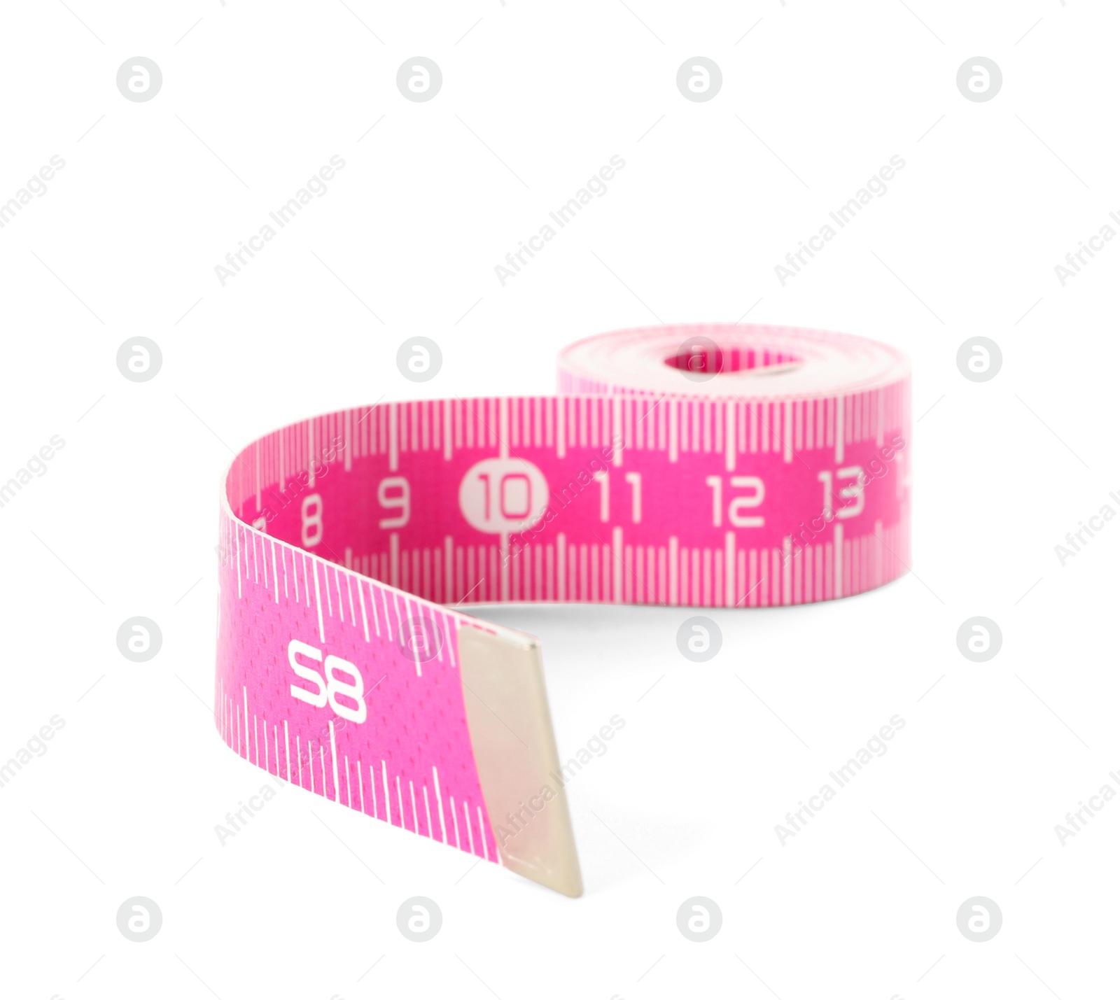 New pink measuring tape isolated on white Photo of New pink measuring tape isolated on white