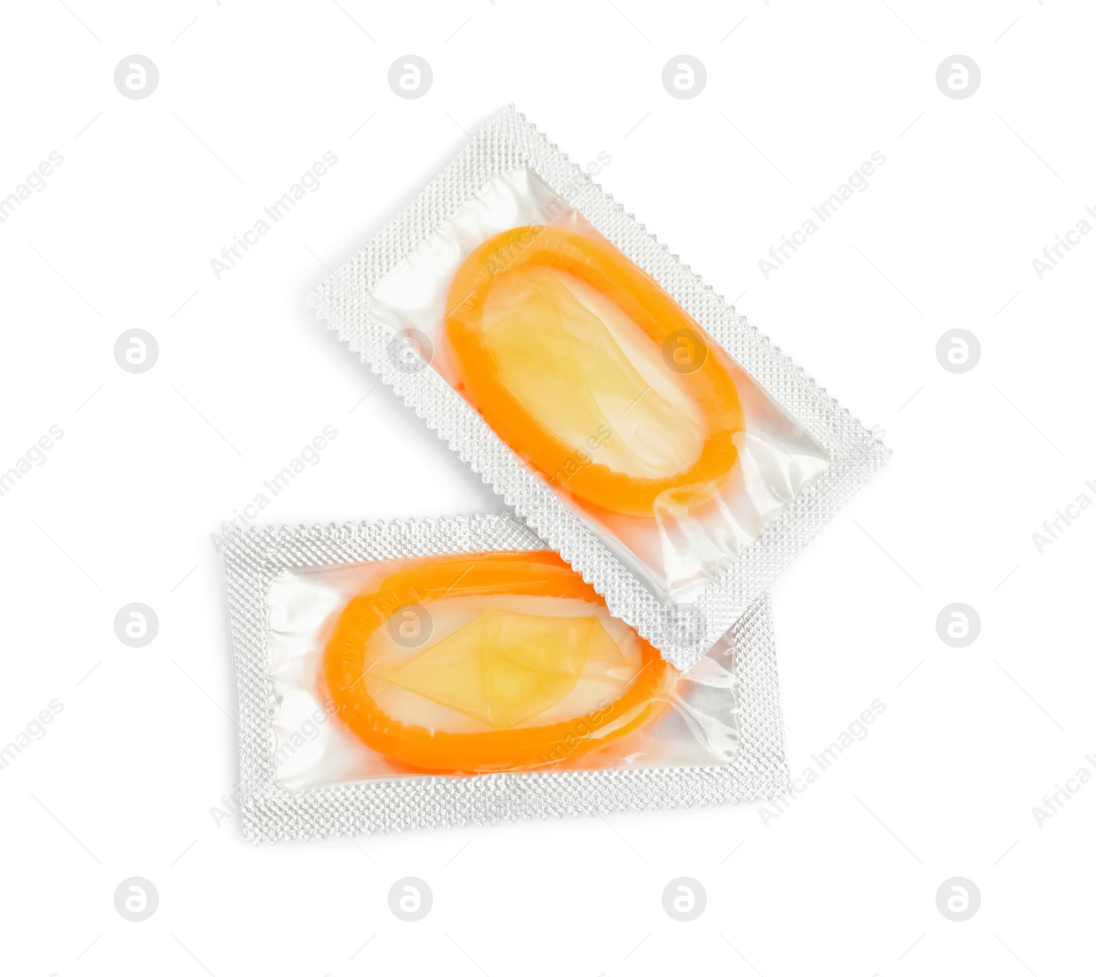 Condom packages on white background, top view. Safe sex Photo of Condom packages on white background, top view. Safe sex