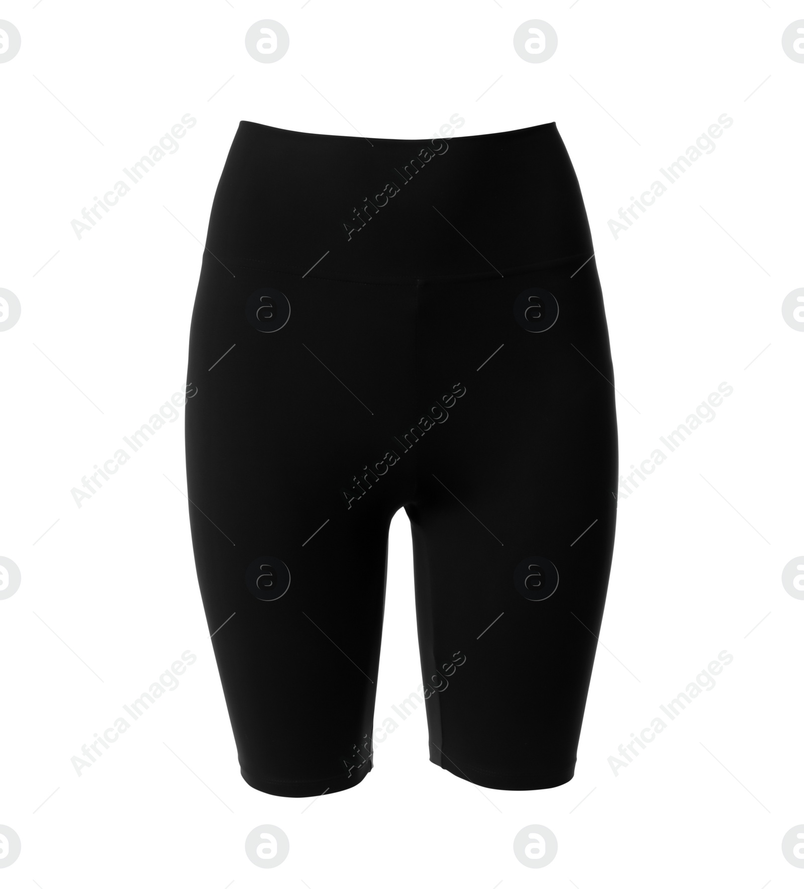 Black women's cycling shorts isolated on white. Sports clothing Photo of Black women's cycling shorts isolated on white. Sports clothing