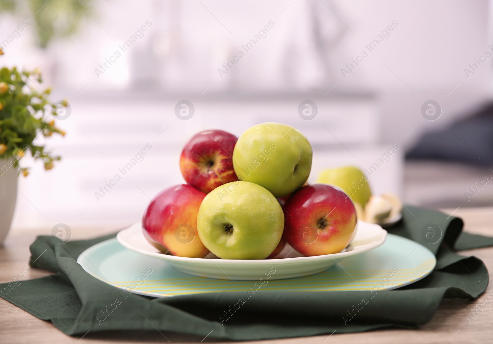 Ripe fresh apples on table Photo of Ripe fresh apples on table