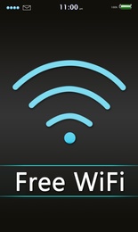 Free WiFi. Gadget display with text and symbol, illustration design Image of Free WiFi. Gadget display with text and symbol, illustration design