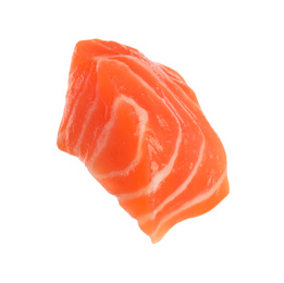 Piece of fresh raw salmon isolated on white. Fish delicacy Photo of Piece of fresh raw salmon isolated on white. Fish delicacy