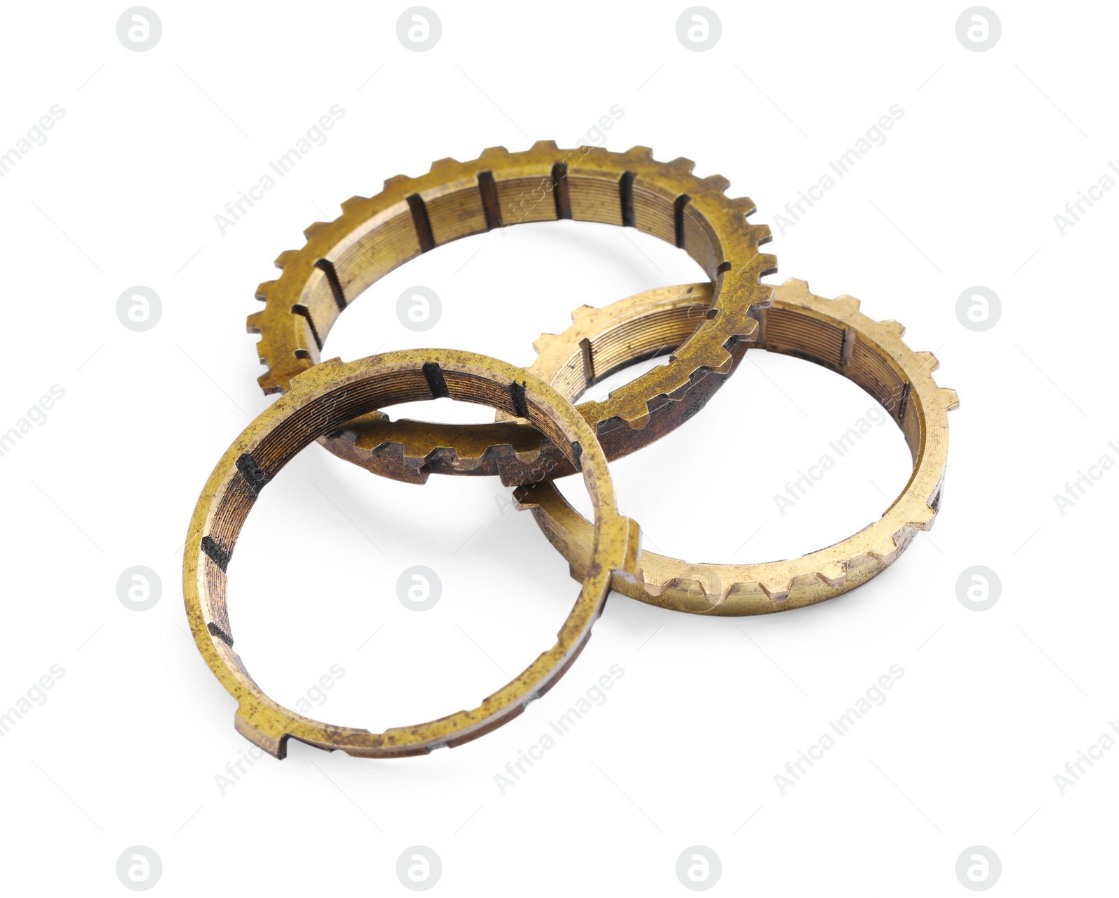 New stainless steel gears on white background Photo of New stainless steel gears on white background