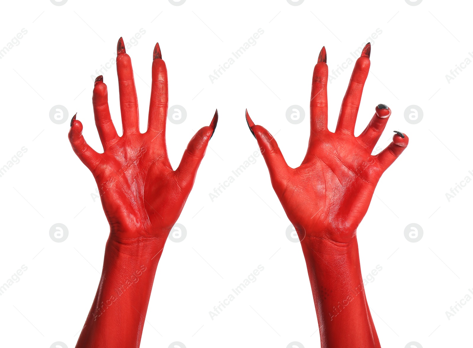 Scary monster on white background, closeup of hands. Halloween character Photo of Scary monster on white background, closeup of hands. Halloween character