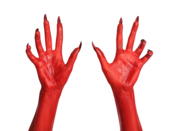 Scary monster on white background, closeup of hands. Halloween character Photo of Scary monster on white background, closeup of hands. Halloween character