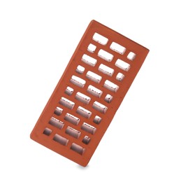 One red brick isolated on white. Building material Photo of One red brick isolated on white. Building material