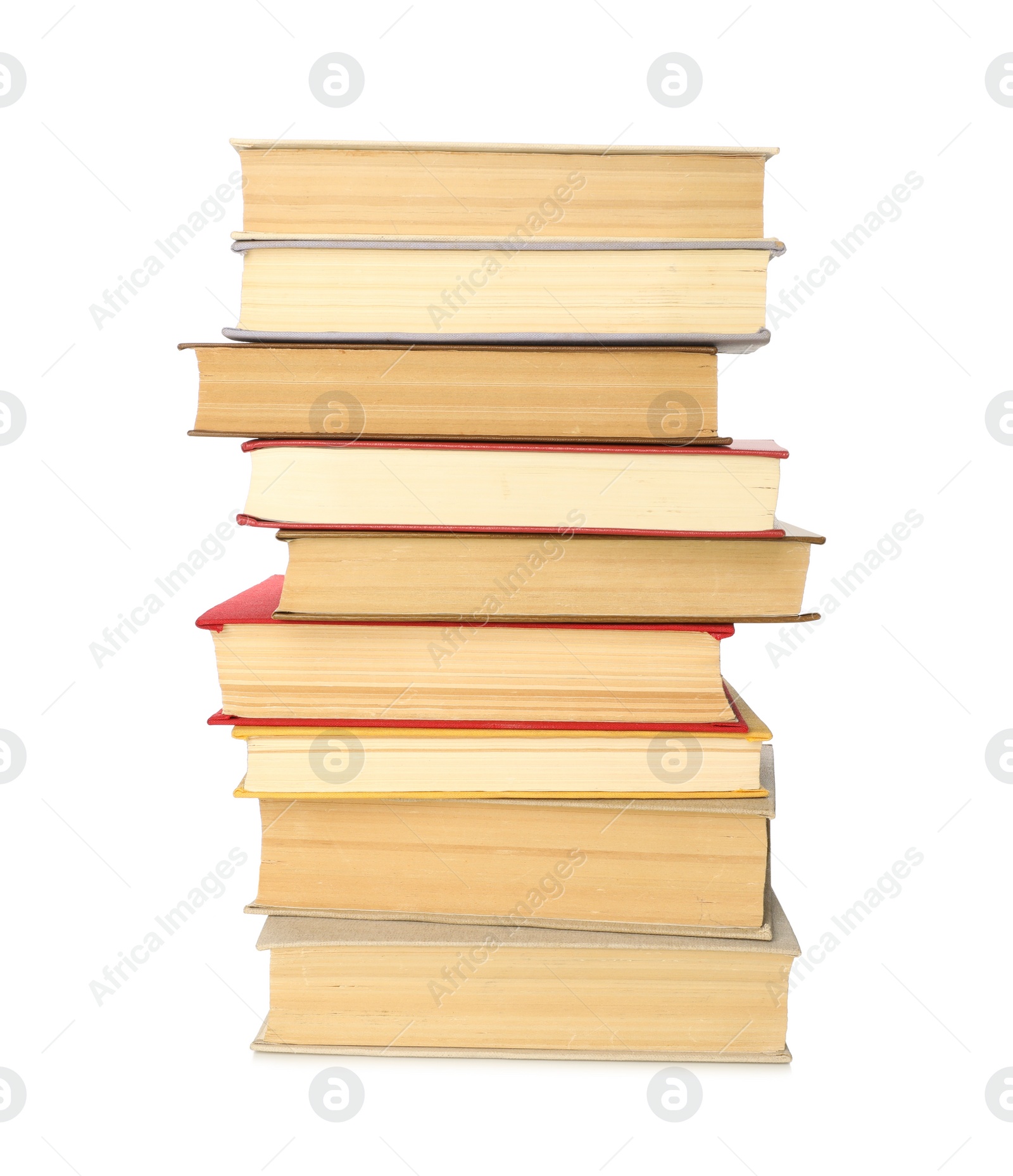 Stack of library books on white background Photo of Stack of library books on white background