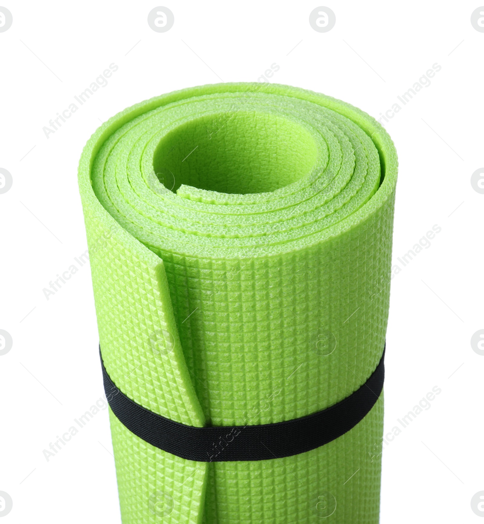 Rolled camping mat on white background, closeup Photo of Rolled camping mat on white background, closeup
