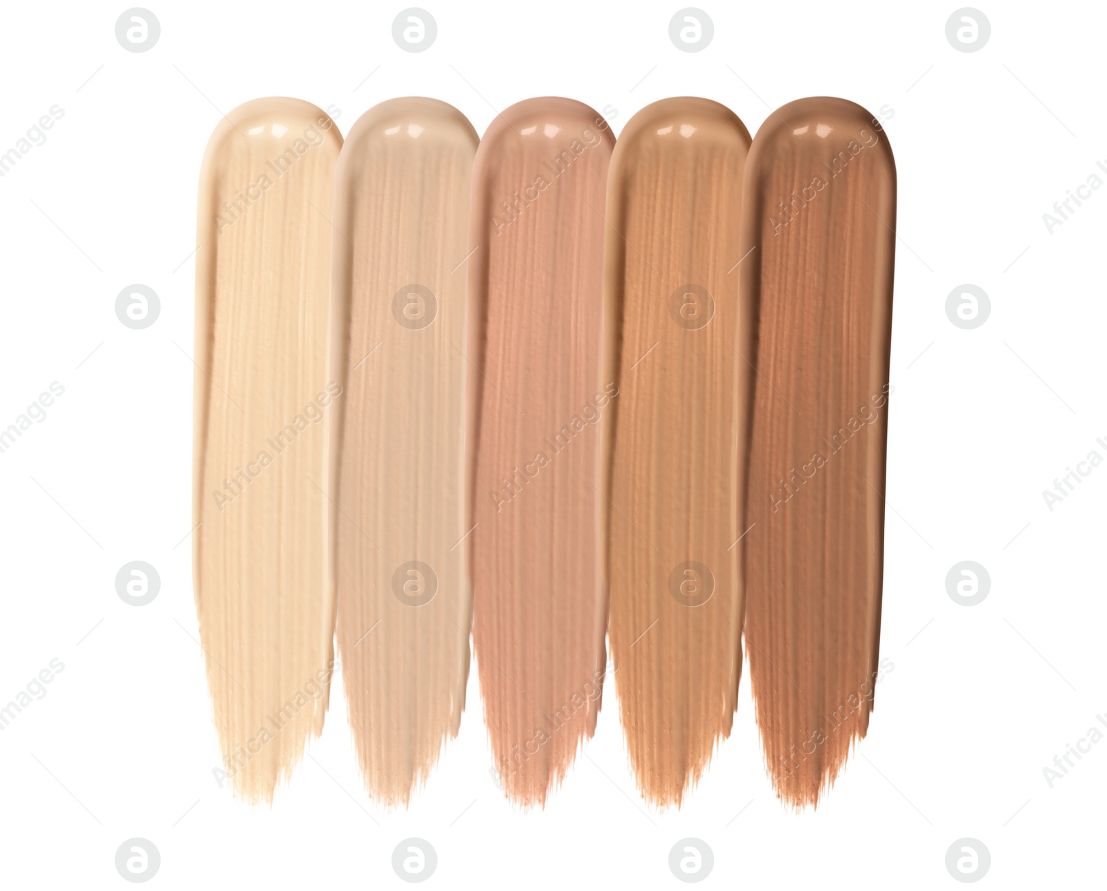 Different shades of liquid skin foundation on white background, top view Image of Different shades of liquid skin foundation on white background, top view