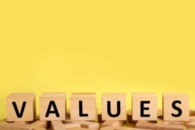 Cubes with word VALUES on wooden letters Photo of Cubes with word VALUES on wooden letters