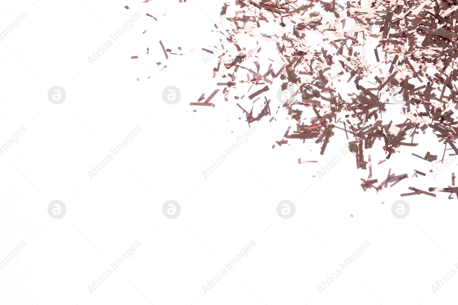 Photo of Bright confetti on white background, top view