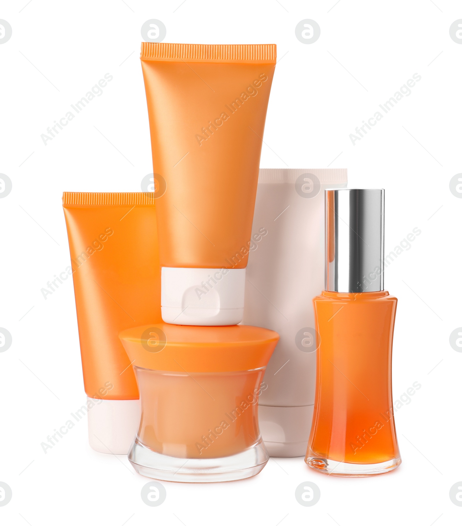 Set of luxury cosmetic products on white background Photo of Set of luxury cosmetic products on white background
