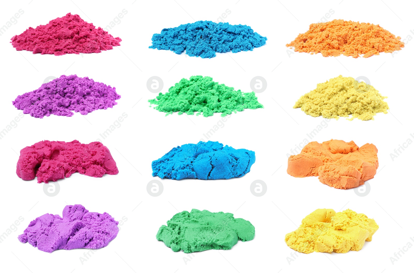 Set with piles of colorful kinetic sand on white background Image of Set with piles of colorful kinetic sand on white background