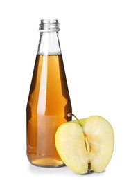 Bottle of apple juice and fresh fruit on white background Photo of Bottle of apple juice and fresh fruit on white background