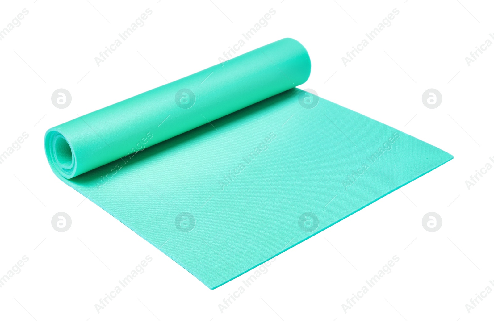 Bright turquoise camping mat isolated on white Photo of Bright turquoise camping mat isolated on white