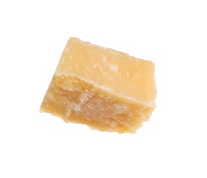 Piece of delicious parmesan cheese isolated on white Photo of Piece of delicious parmesan cheese isolated on white