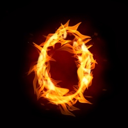 Image of Flaming zero on black background. Stylized number design
