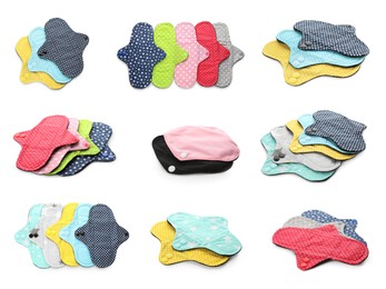 Set with different cloth menstrual pads on white background Image of Set with different cloth menstrual pads on white background