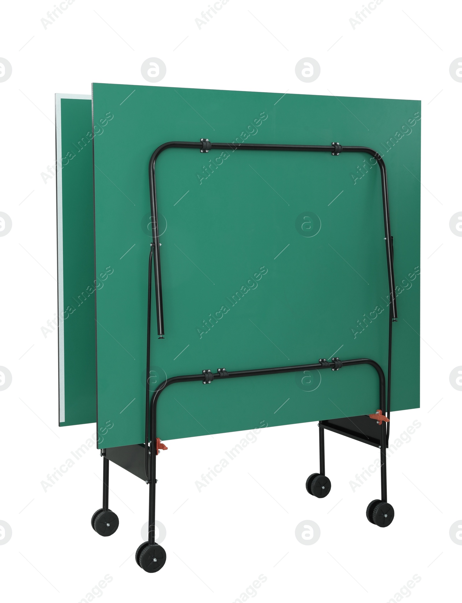 Image of Folded green ping pong table isolated on white