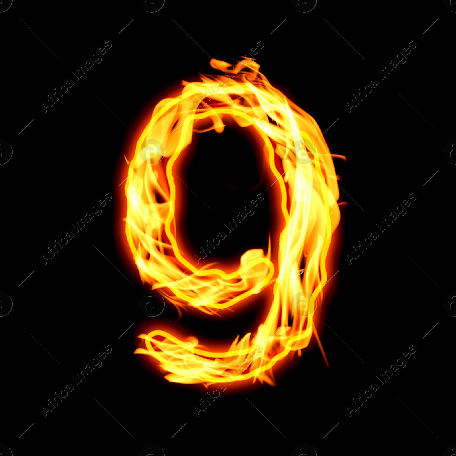 Flaming 9 on black background. Stylized number design Image of Flaming 9 on black background. Stylized number design