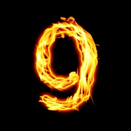 Image of Flaming 9 on black background. Stylized number design