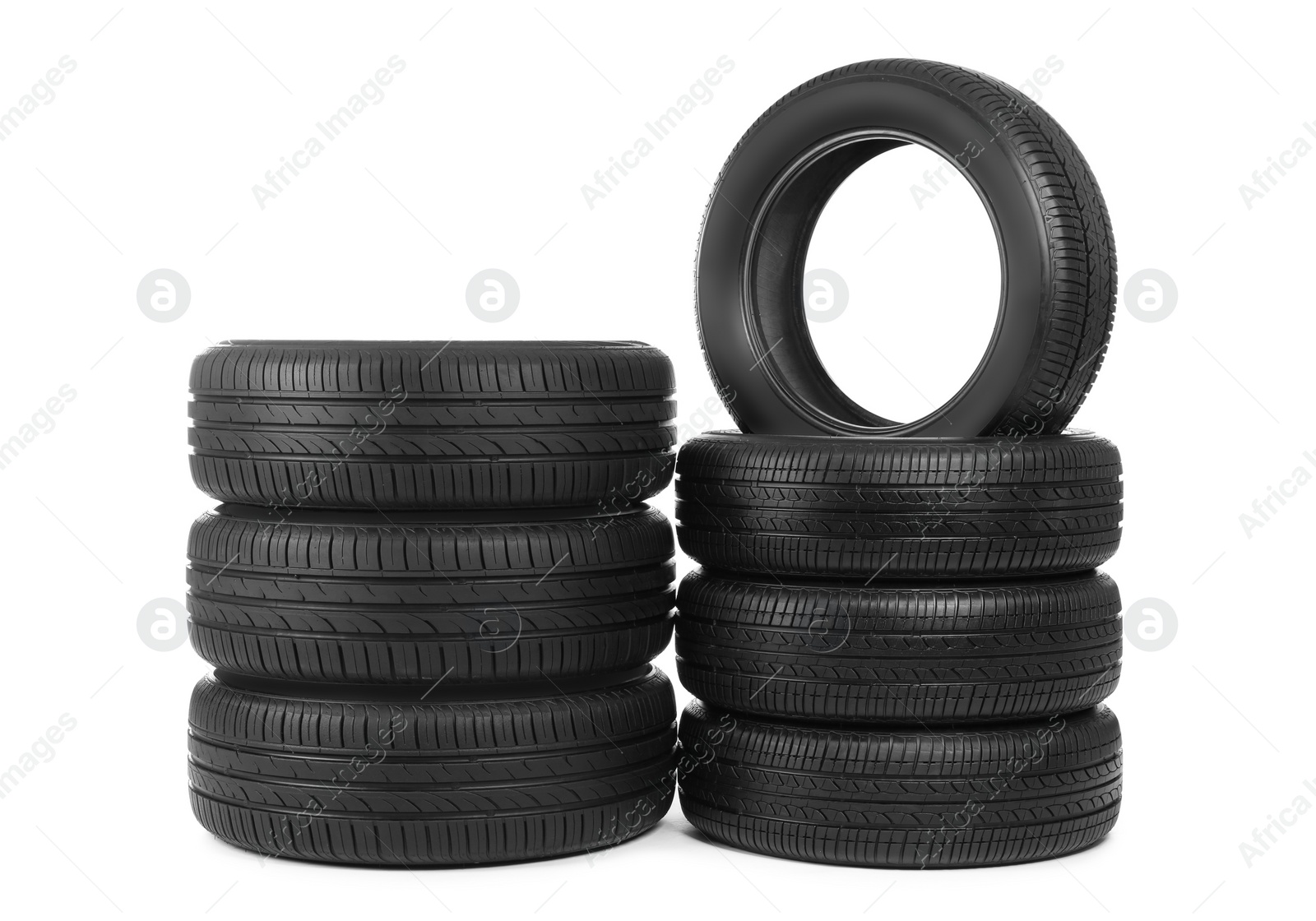 Car tires on white background Photo of Car tires on white background