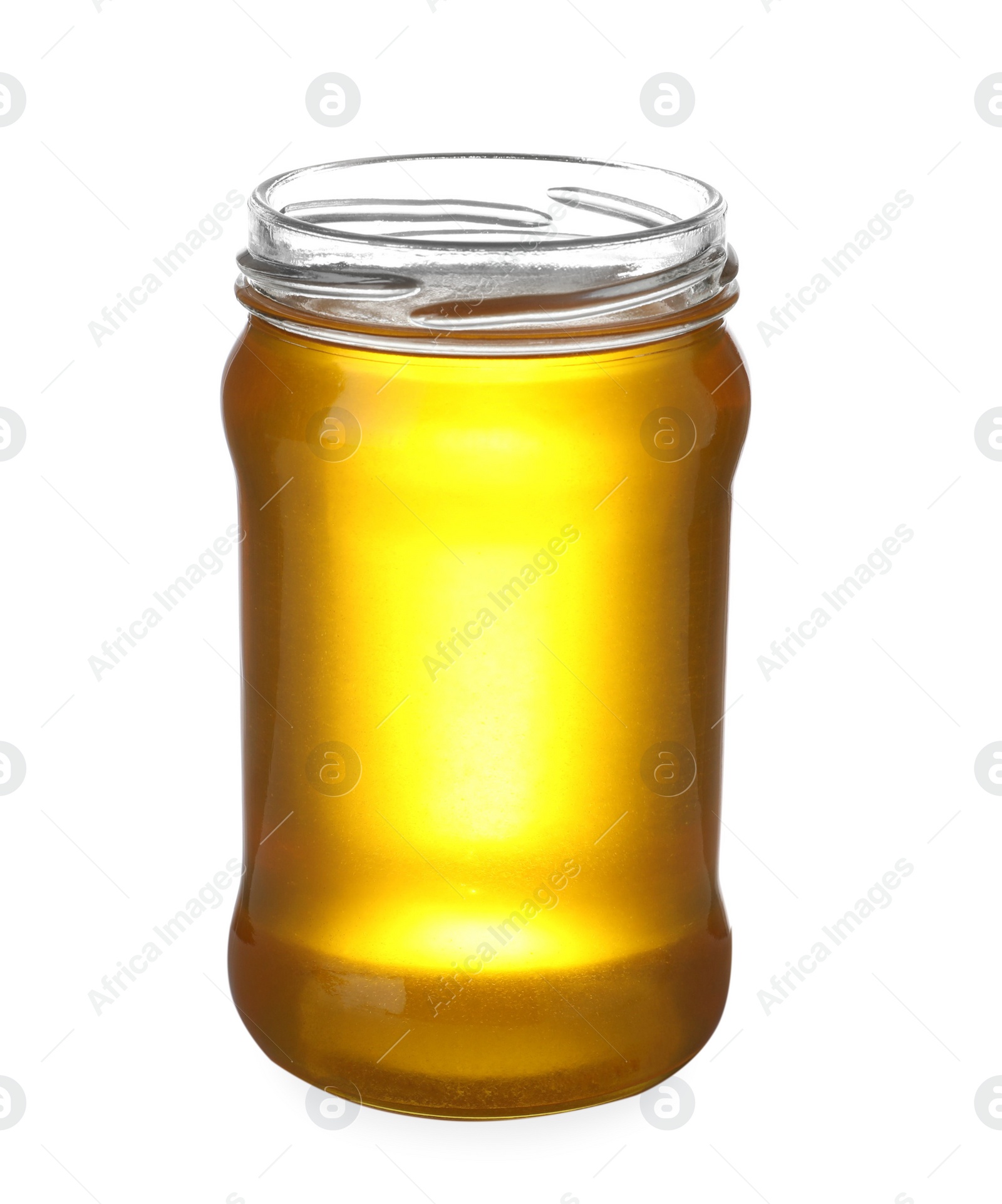 Jar with organic honey isolated on white Photo of Jar with organic honey isolated on white
