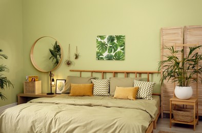 Stylish bedroom with modern furniture. Interior design Photo of Stylish bedroom with modern furniture. Interior design