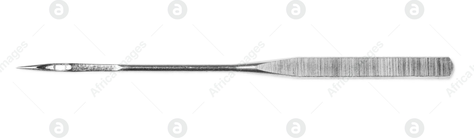 Photo of One sewing needle isolated on white, top view