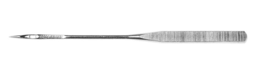 One sewing needle isolated on white, top view Photo of One sewing needle isolated on white, top view