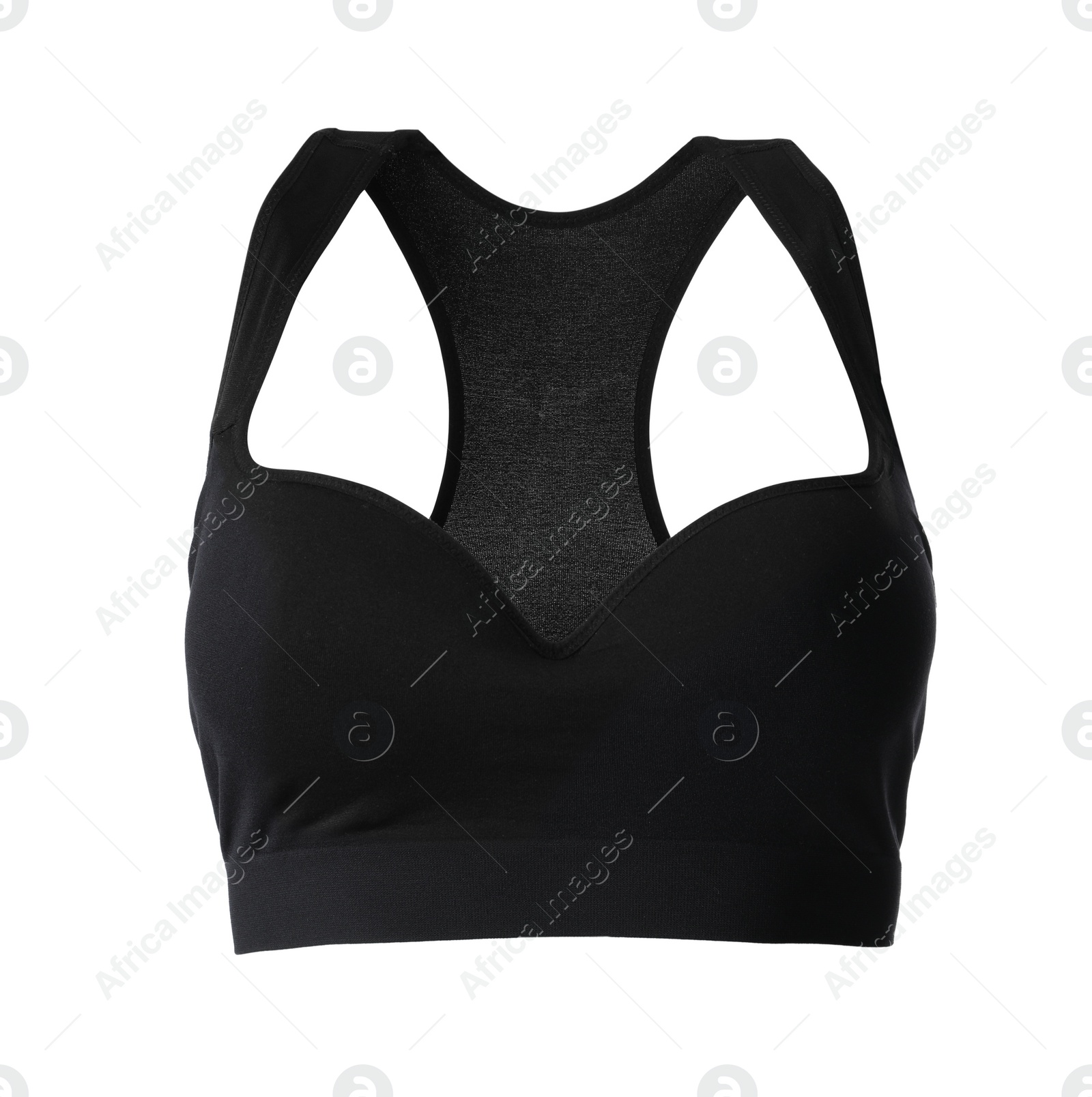 Black women's top isolated on white. Sports clothing Photo of Black women's top isolated on white. Sports clothing