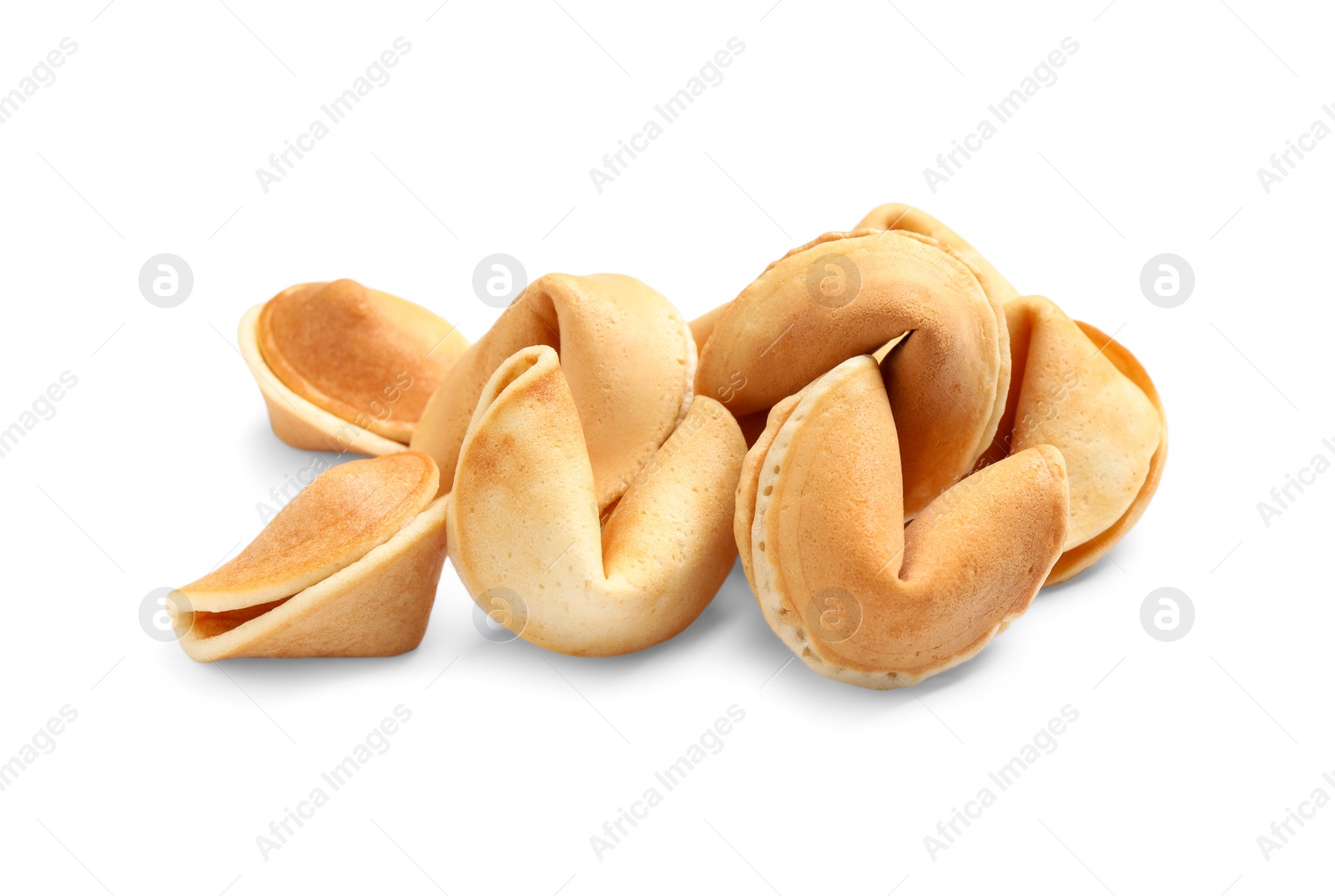 Traditional homemade fortune cookies on white background Photo of Traditional homemade fortune cookies on white background