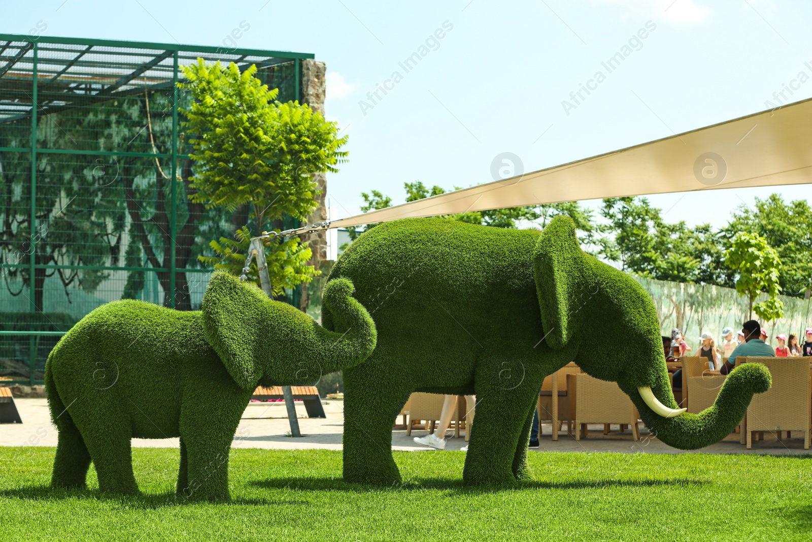 Beautiful elephant shaped topiaries at zoo on sunny day. Landscape gardening Photo of Beautiful elephant shaped topiaries at zoo on sunny day. Landscape gardening