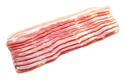 Raw bacon on white background Photo of Raw bacon on white background