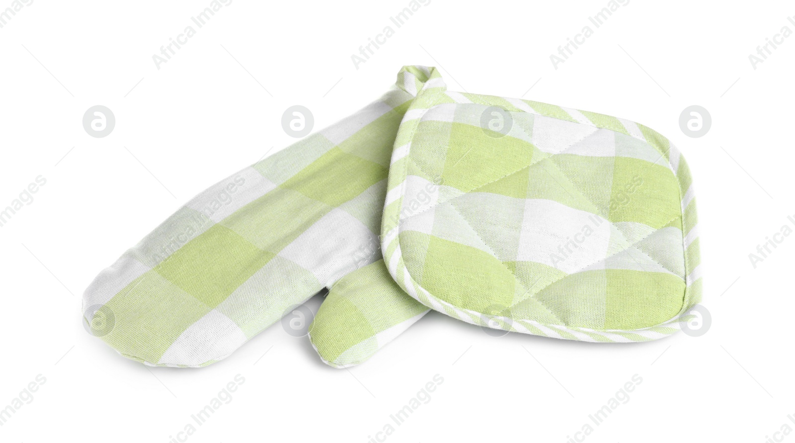 Oven glove and potholder for hot dishes on white background Photo of Oven glove and potholder for hot dishes on white background