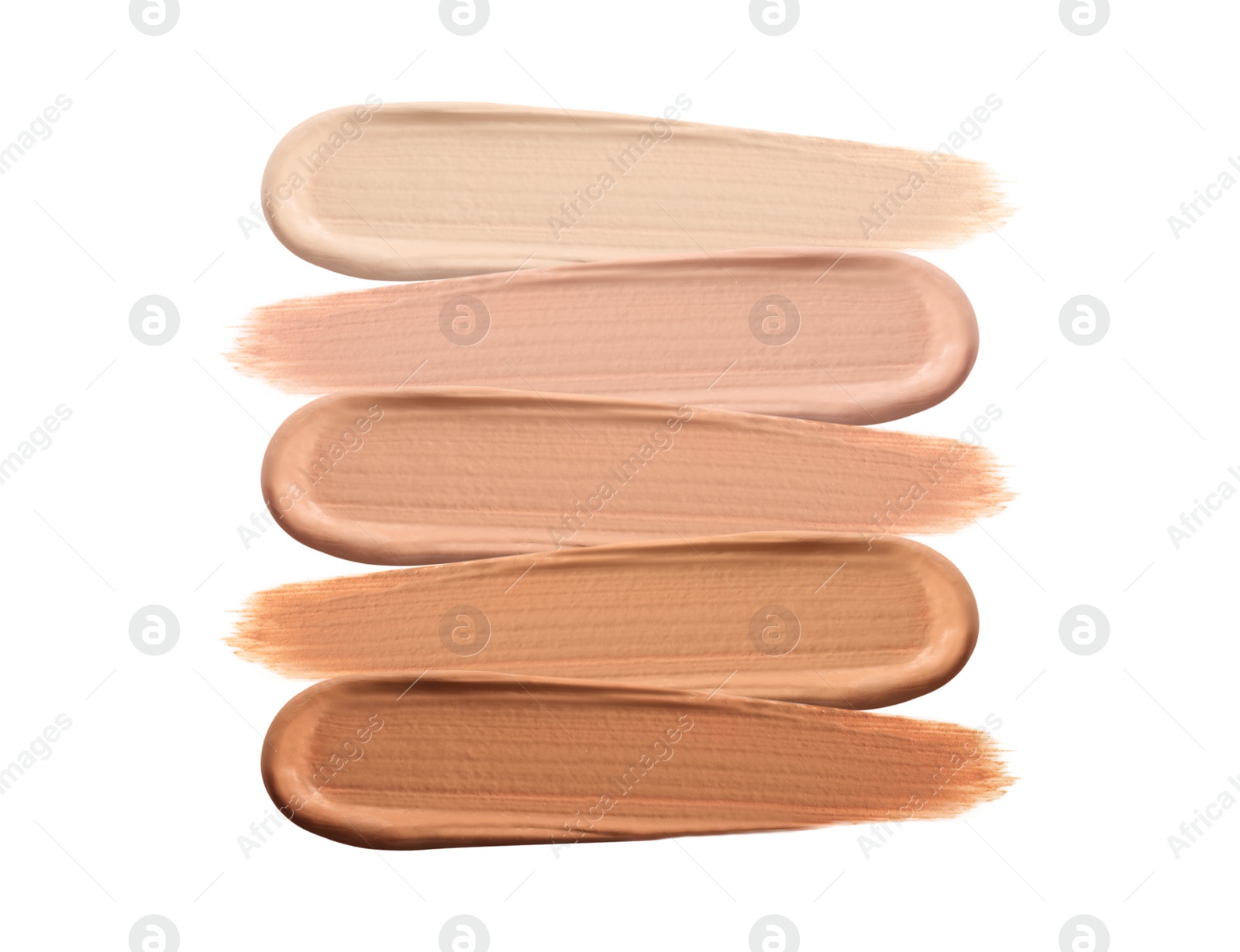 Different shades of liquid skin foundation on white background, top view Image of Different shades of liquid skin foundation on white background, top view