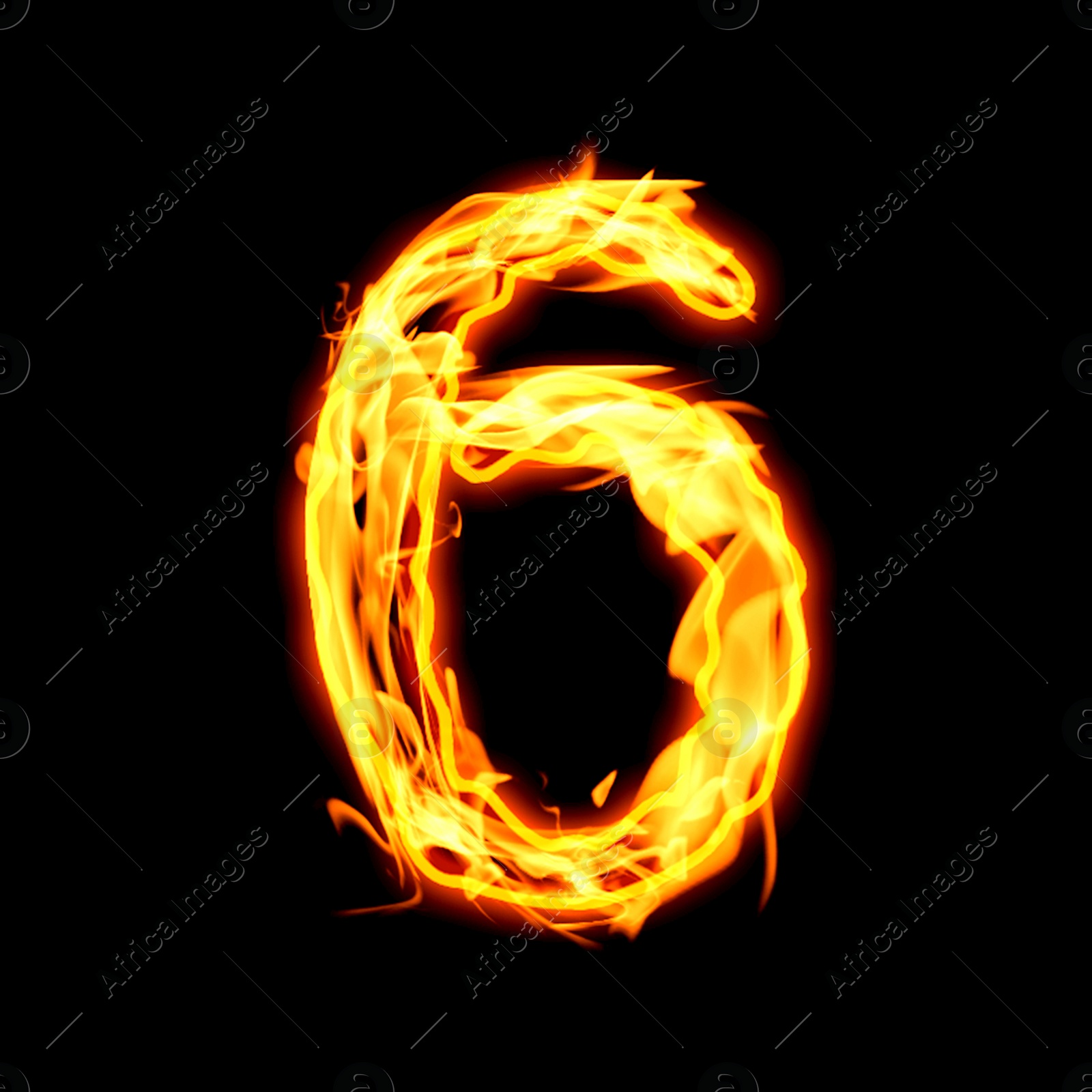 Flaming 6 on black background. Stylized number design Image of Flaming 6 on black background. Stylized number design