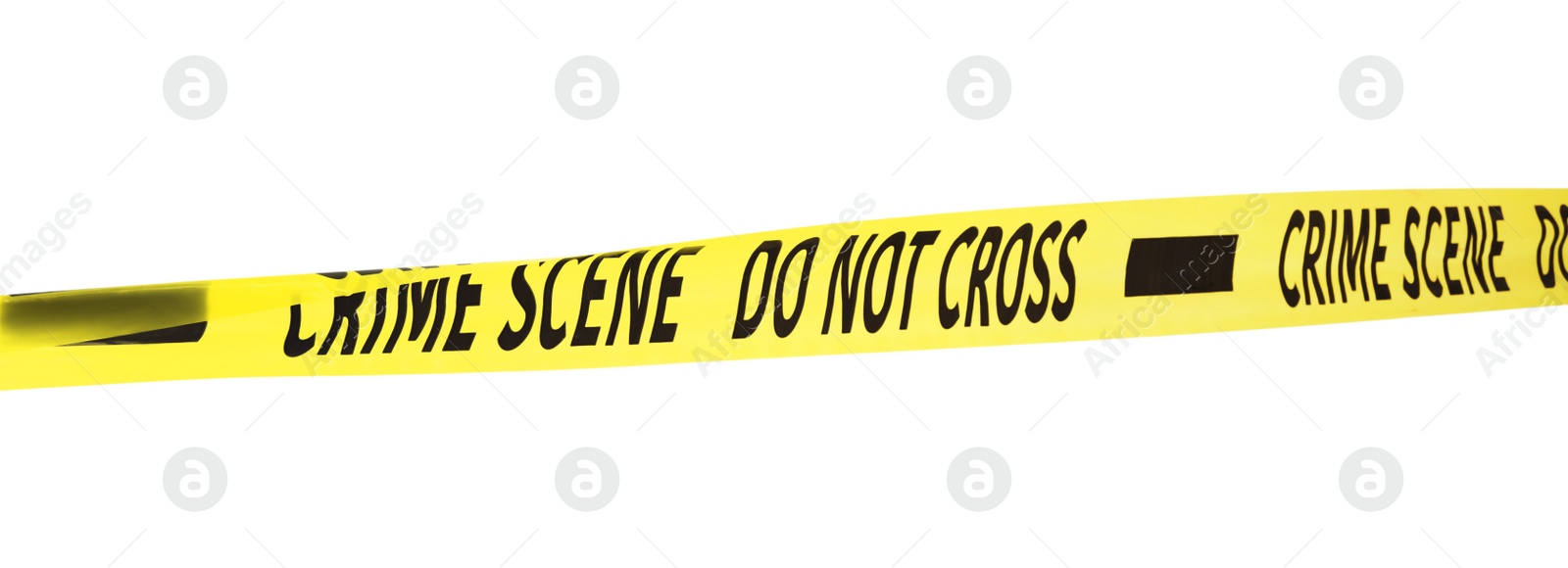 Yellow crime scene tape isolated on white Photo of Yellow crime scene tape isolated on white