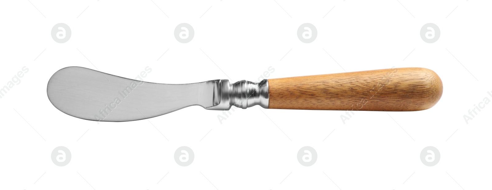 Soft cheese knife with wooden handle isolated on white Photo of Soft cheese knife with wooden handle isolated on white