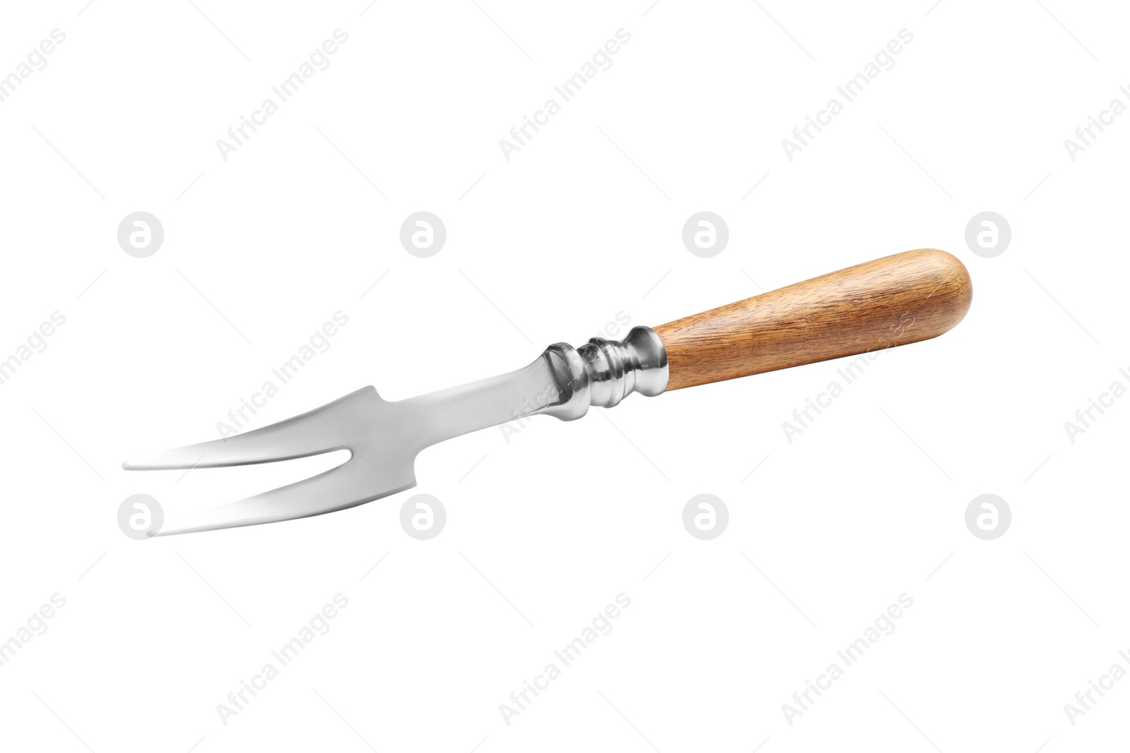 Cheese fork with wooden handle isolated on white Photo of Cheese fork with wooden handle isolated on white