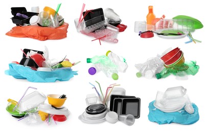 Set with different plastic items on white background Image of Set with different plastic items on white background