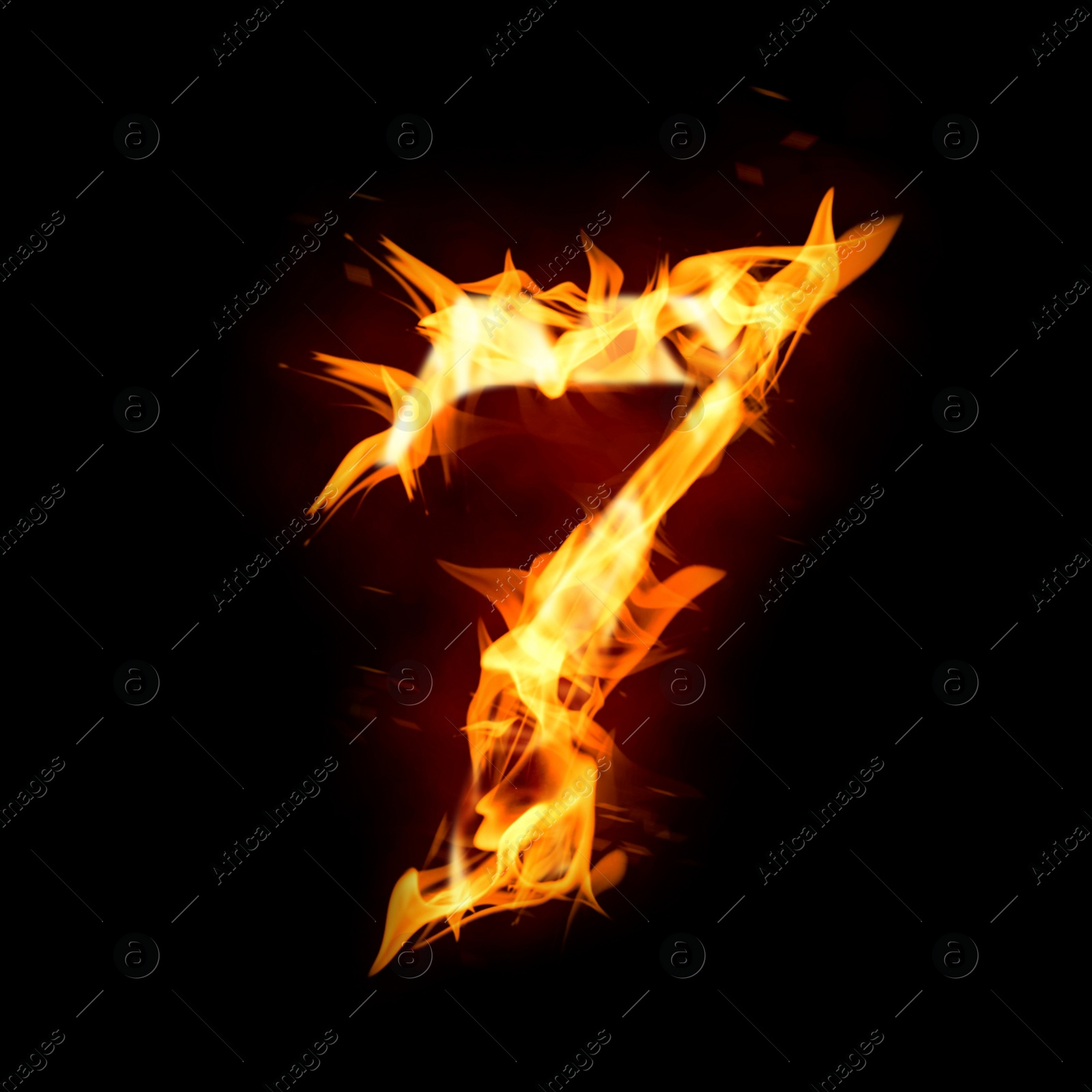 Flaming 7 on black background. Stylized number design Image of Flaming 7 on black background. Stylized number design