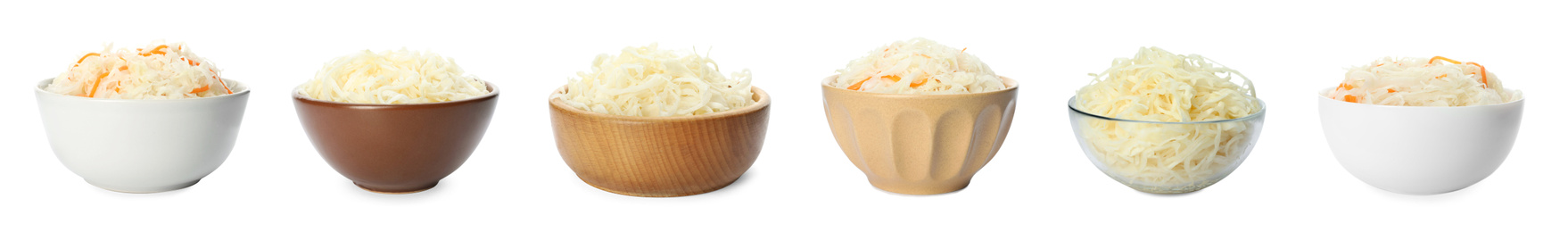 Set of tasty fermented cabbage isolated on white. Banner design Image of Set of tasty fermented cabbage isolated on white. Banner design