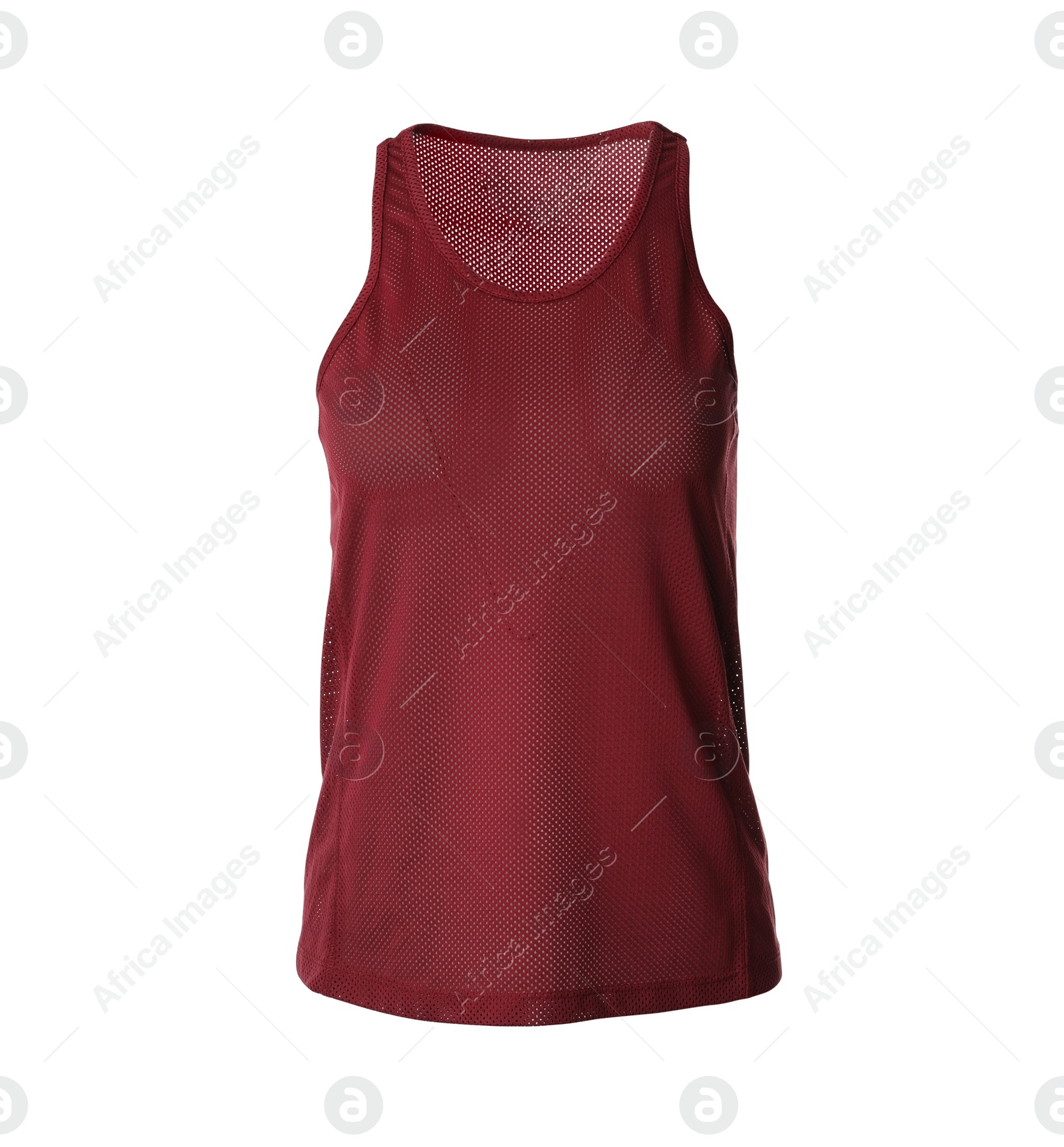 Photo of Wine red mesh women's top isolated on white. Sports clothing
