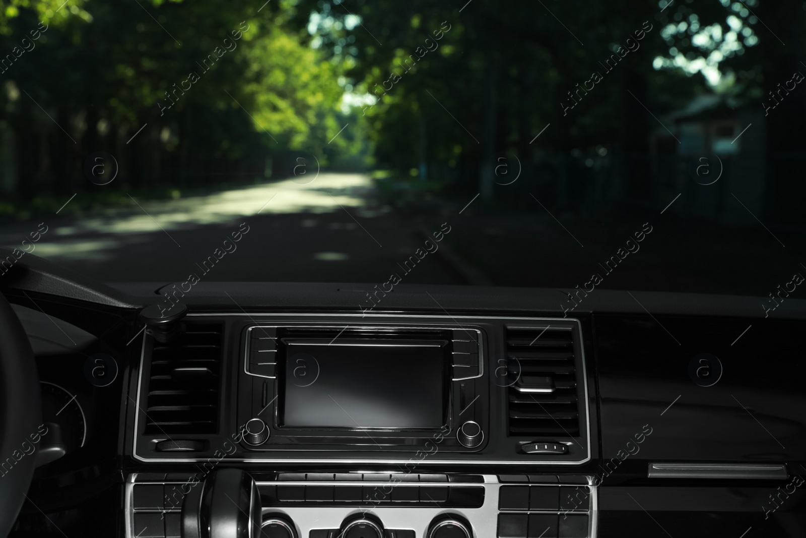 View of dashboard with navigation system in modern car Photo of View of dashboard with navigation system in modern car