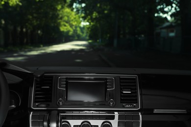 Photo of View of dashboard with navigation system in modern car
