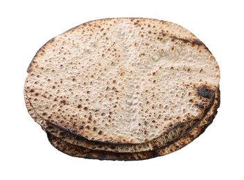Tasty matzos on white background, above view. Passover (Pesach) celebration Photo of Tasty matzos on white background, above view. Passover (Pesach) celebration