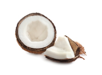 Ripe coconut on white background Photo of Ripe coconut on white background
