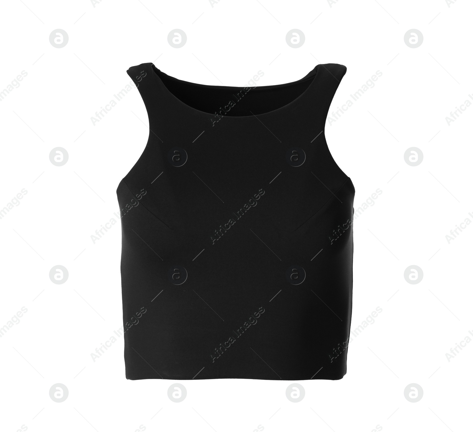 Black women's top isolated on white. Sports clothing Photo of Black women's top isolated on white. Sports clothing